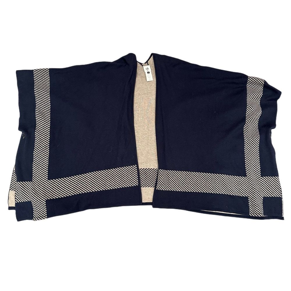 Cabi Navy Beige Shrug Poncho Sweater Women's Size Medium Large